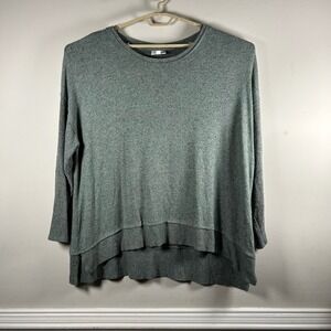 Wonderly Studio Pullover Women 2X Green Modern High-Low Ribbed Trim Top